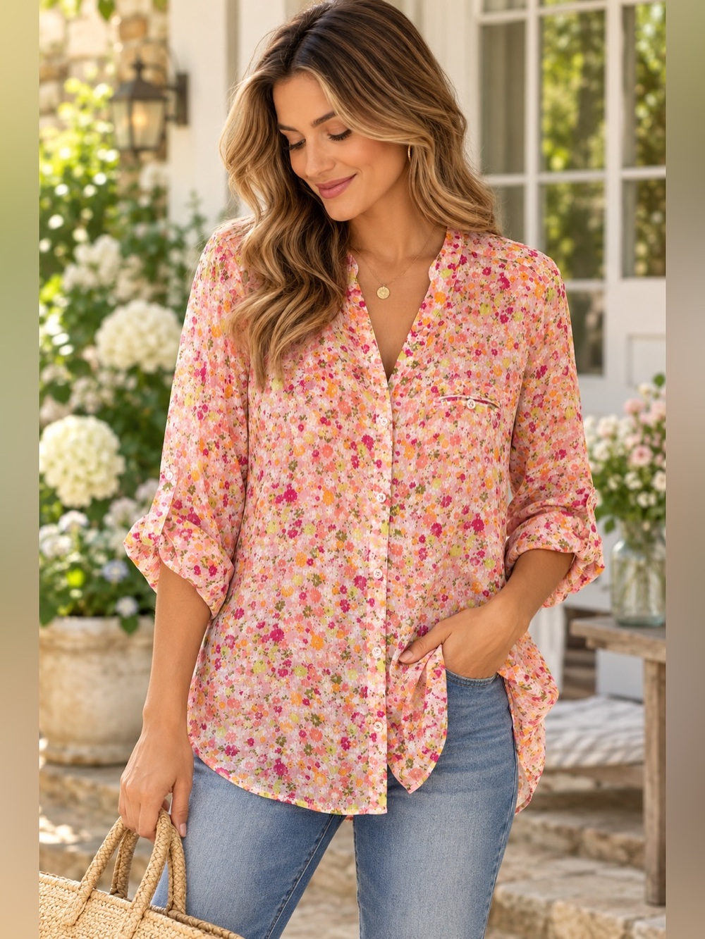 KUT From The Kloth Floral Button Down Blouse Size Large Cottagecore Boho